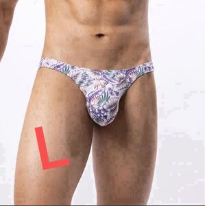 新品　メンズ Lサイズ 触り心地超いい ホワイト　リーフ　お洒落　sexy　花柄 ぴったり もっこり エロセクシー　Tバック タンガ