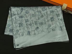 1円 ■美品■ HERMES エルメス カシミヤ×シルク マフラー ストール レディース メンズ ライトブルー系 BJ1450