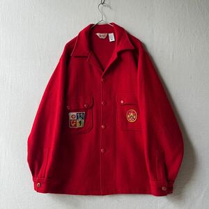 USA製 60s 70s Vintage ボーイスカウト シャツジャケット / 46 XL ウール レッド オープンカラー ボックス ビンテージ O4-10010-9475