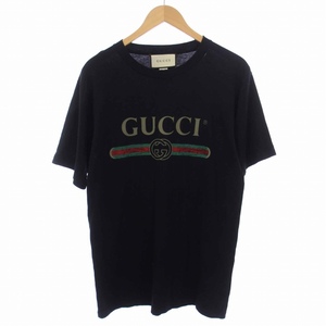 グッチ GUCCI Tシャツ カットソー 半袖 クルーネック USED加工 オーバーサイズ ロゴ XS 黒 ブラック /BM メンズ