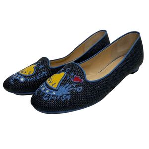 J 662Y tsumori chisato walk ツモリチサト ウォーク レディース スリッポン パンプス 23.5cm ネイビー ラフィア調 本革 日本製