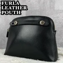 大人気 FURLA レザー パイパー ポーチ ファスナー ロゴ型押し 黒