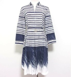 新品★MaxMara STUDIO★マックスマーラ ステュディオ★コットン プリント★プリーツ ワンピース★ホワイト ネイビー★42★送料無料