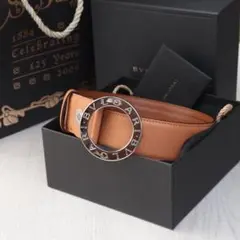 新品 BVLGARI ブラウン レザー ベルト メンズ レディース ブルガリ