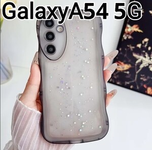 GalaxyA54 ケース　ブラック　クリア　ラメ　ウェーブフレーム　可愛い