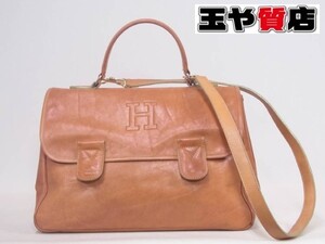 ヒロフ レザー Hマーク キルティング 2way ショルダー 茶系