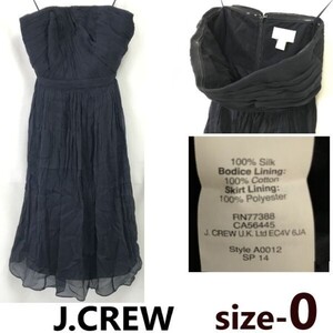 J.CREW/ジェイクルー★絹/シルク使用/ベアトップワンピース/ドレス【0/ロング丈/navy/ネイビー】滑り止め/Tops/Shirts/dress◆SBH863