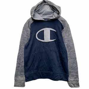 Champion ロゴスウェット パーカー M 150～ キッズ ネイビー グレー チャンピオン 裏起毛 ジャージ 古着卸 アメリカ仕入 a608-5118