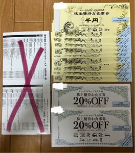 ヨシックスグループ 全店共通 株主優待お食事券 10000円分 (1000円券×10枚) ＋ 20%OFF×2枚 や台や　ニパチ　や台ずし ほか 25/6/30まで