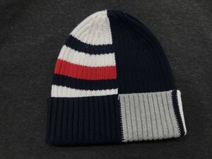 USA正規品 トミーヒルフィガー TOMMY HILFIGER 厚手 ニットキャップ ニット帽 ビーニー 綿 コットン100％ トリコロール カラーブロック