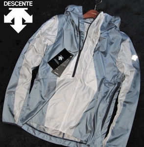 新品 L 定価￥26.400 ▼ デサント DESCENTE 軽量 防風 撥水 マウンテンパーカー フード付き ウィンドブレーカー メンズ グレー