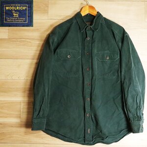 ?5R/R8.12-3　アメリカ古着　WOOLRICH　ウールリッチ　長袖シャツ　フランネル シャツ　コットンシャツ　XL　メンズ　無地　グリーン系