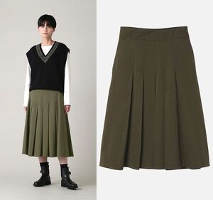 定価42,900円 23AW MARGARET HOWELL マーガレットハウエル FINE WOOL COTTON TWILL SKIRT GREEN フロント プリーツ スカート 0