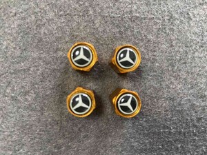 ★メルセデス・ベンツ BENZ★413★ゴールド★車のタイヤバルブキャップカバー 4個セット 六角 エアバルブキャップ バルブノズルカバー