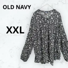 ＊OLD NAVY＊チュニック ブラウス 薄手 袖口ゴム 花柄 総柄 XXL 黒