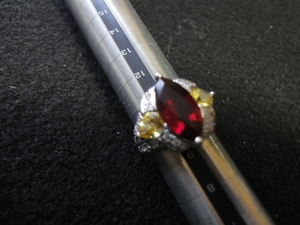 【指輪】超豪華レッドトルマリンリング Pt900 2.85/0.94/0.54ct ※総重量約9.6ｇ サイズ約10号 ※男女兼用 中古品 全国一律送料870円