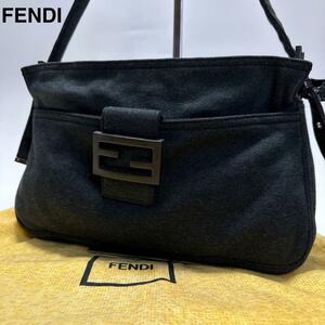 a52【極美品】保存袋付き　フェンディ　FENDI　コットン　ウール　レザー　マンマバケット　ワンショルダーバッグ　ハンド　