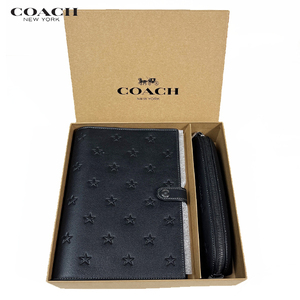 COACH コーチ 手帳 メモ帳 筆箱 ノートブック ペンシルケース BOX セット スター プリント レザー CW345 ブラック BOX付属 新作 新品