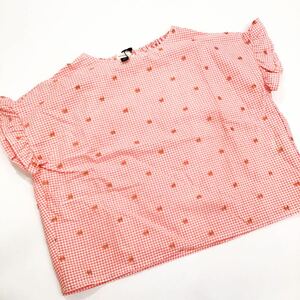 【新品 seraph セラフ　90㎝　半袖　Tシャツ　かわいい　ギンガムチェック　赤　ピンク　ドット　袖　フリル　ゆったり　ワイド　トップス