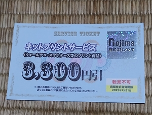 ノジマ 株主優待券 「ネットプリントサービス 3,300円引」 (発送:ミニレター85円～) +おまけ