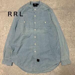 RRL バンドカラー　ダブルアールエル　デニムシャツ　RALPH LAUREN ラルフローレン 長袖シャツ　ボタンダウンシャツ　ライトブルー　612FH