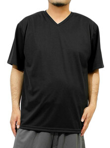 【新品】 4L ブラック Tシャツ メンズ 大きいサイズ 半袖 吸汗速乾 ドライ メッシュ UVカット 無地 Vネック カットソー