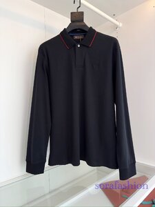 Loro Piana　ロロピアーナ メンズポロシャツ 長袖 Tシャツ カットソー ブラック Mサイズ 無地 紳士服 コットン トップス 秋冬