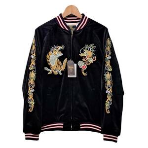 新品 HOUSTON ヒューストン 別珍 虎 龍 スーベニアジャケット スカジャン ブラック L 黒 ベロア VELVETTEN SOUVENIR JACKET 刺繍 ブルゾン