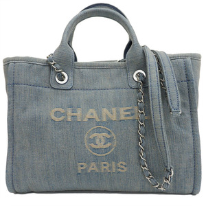 シャネル デニム ショッピングバッグ 2WAY ハンド トートバッグ ライトブルー ドーヴィル レディース CHANEL 中古