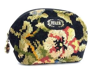 FEILER フェイラー パイル フラワー 花柄 ポーチ マルチケース 小物入れ レディース ブラック系 DE3945