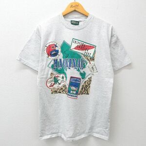 L/古着 アメリカンイーグル 半袖 ビンテージ Tシャツ メンズ 90s マキナック島 コットン クルーネック 薄グレー 霜降り 24may24 中古