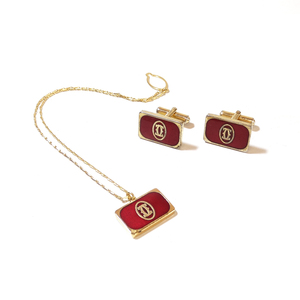 Cartier Vintage Bordeaux enamel Tie Clip & Cuffs カルティエ ヴィンテージ カフス タイクリップ ネクタイピン ヴィンテージピン