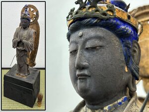 仏教美術 室町～江戸期 彩色鍍金木彫 観音菩薩立像 玉眼 骨董品 美術品 5778lgfzN