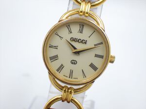 355836【1円スタート】GUCCI グッチ6000L ゴールド×アイボリー文字盤 ラウンド レディース 時計 クオーツ ケース23mm