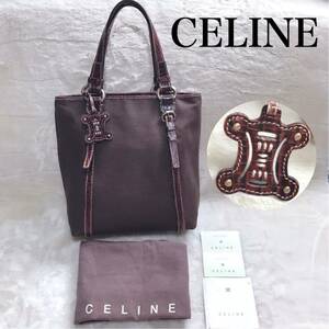 美品 CELINE マカダムチャーム クロコ 型押し トートバッグ トリオンフ セリーヌ ハンドバッグ ショルダーバッグ ブラウン