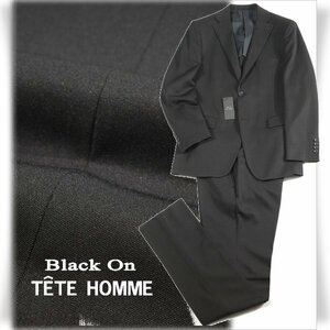 新品1円～★定価4.2万 Black On TETE HOMME テットオム シングル二つボタンスーツ 90Y5 ノータック ストレッチ 黒 ブラック ◆5123◆