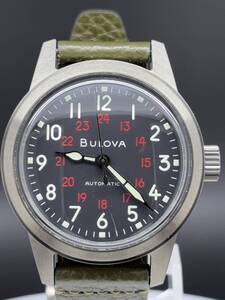 BULOVA 【米軍 3818-A 復刻モデル】 ブローバ ミリタリー 自動巻 グレー・ブラックアラビック NATOレザーバンド 98A255