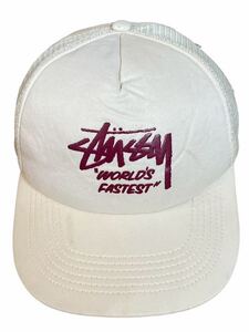 ●●vintage old STUSSY ステューシー メッシュ トラッカーキャップ ベージュxエンジロゴ●●