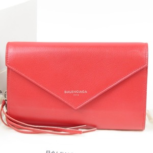 94480★1円スタート★BALENCIAGA バレンシアガ 中極美品 ペーパーマニー ロングウォレット 長財布 レザー レッド