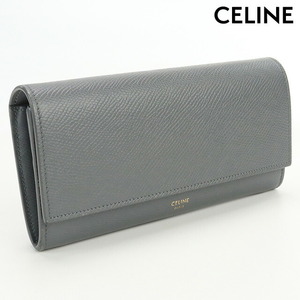 中古 セリーヌ 長財布ニ折小銭入付き レディース ブランド CELINE ラージ フラップウォレット レザー 10B56 3BEL 09GM グレー