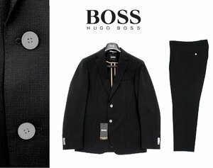 20万新品◆50＝M～L◆BOSS ヒューゴボス ヴァージンウールブレンド ストレッチシアサッカー素材 サマースーツ SLIM FIT『Ｃ_Hanry』黒 1円