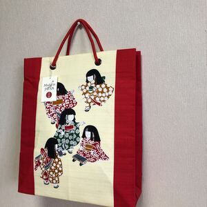 ショッピングバッグ わらべ 和柄 外国土産 赤系 39×33×10cm トートバック