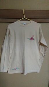 長袖Tシャツ 刺繍　蓮　生成り　レディースM