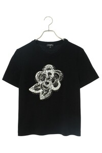 シャネル Tシャツ 23SS P75935V65699 サイズ:34 ココマーク フラワー ビーズ装飾Tシャツ 中古 BS99