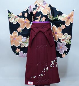 着物袴セット ジュニア用へ直し 135cm～150cm 豪華絢爛 黒地 袴色変更可能 卒業式 新品（株）安田屋 NO36038-02