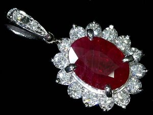 KV12981S【1円～】新品【RK宝石】≪RUBY≫ 極上ルビー 大粒1.68ct!! 極上ダイヤモンド 総計0.6ct Pt900 高級ペンダントヘッド ネックレス