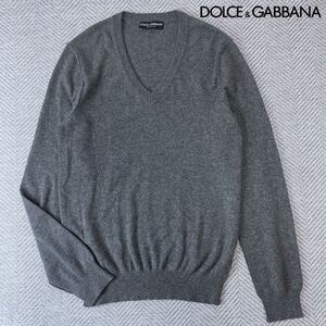 【美品♪】DOLCE＆GABBANA ドルチェ＆ガッバーナ◇イタリア製 カシミヤ100％ カジュアル Vネック ニットセーター メンズ サイズ50 グレー