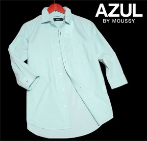 新品! アズールバイマウジー COOLMAX 麻混 7分袖 シャツ ミント (M) ☆ AZUL BY MOUSSY メンズ 細身 フレンチリネン クール&ドライ 青 ★