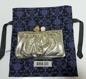 アナスイANNA SUI インザバスケット 外口金二つ折り財布　ゴールド　新品　がま口