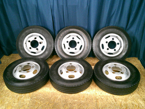 195/85R15中古トラック用サマータイヤ113/111L12PRヨコハマ&三菱ふそう中古純正スチールホイール6本setキャンター1.5tトラックダブルタイヤ